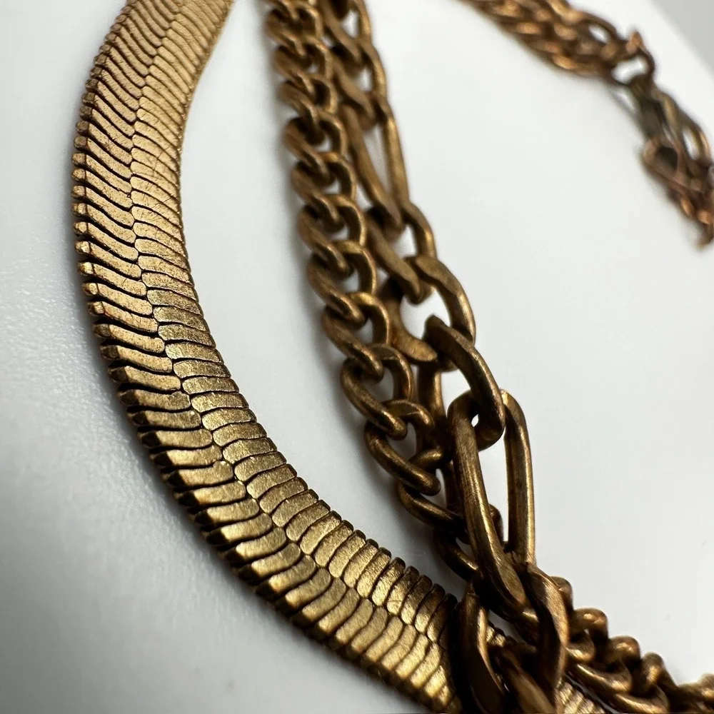 Bracelet Vintage Gold Tone Multi Strand Herringbone Snake Curb Figaro Chain